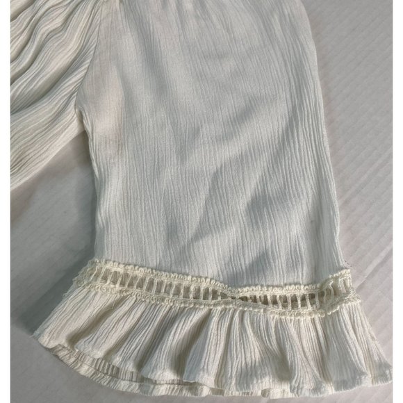 SJS Womans Petite Size M Cream Crinkle Rayon Dress Fairycore Boho Cottagecore - Picture 5 of 8